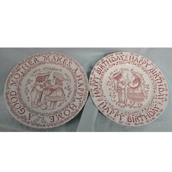 1974 TWO mother & child plates crownford china happy birthday & home (42) - Picture 1 of 10